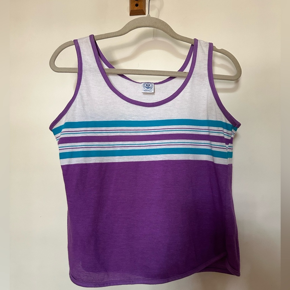 Women on the Run Tank Top Adult Womens S Multicolor Striped Workout VTG 80s